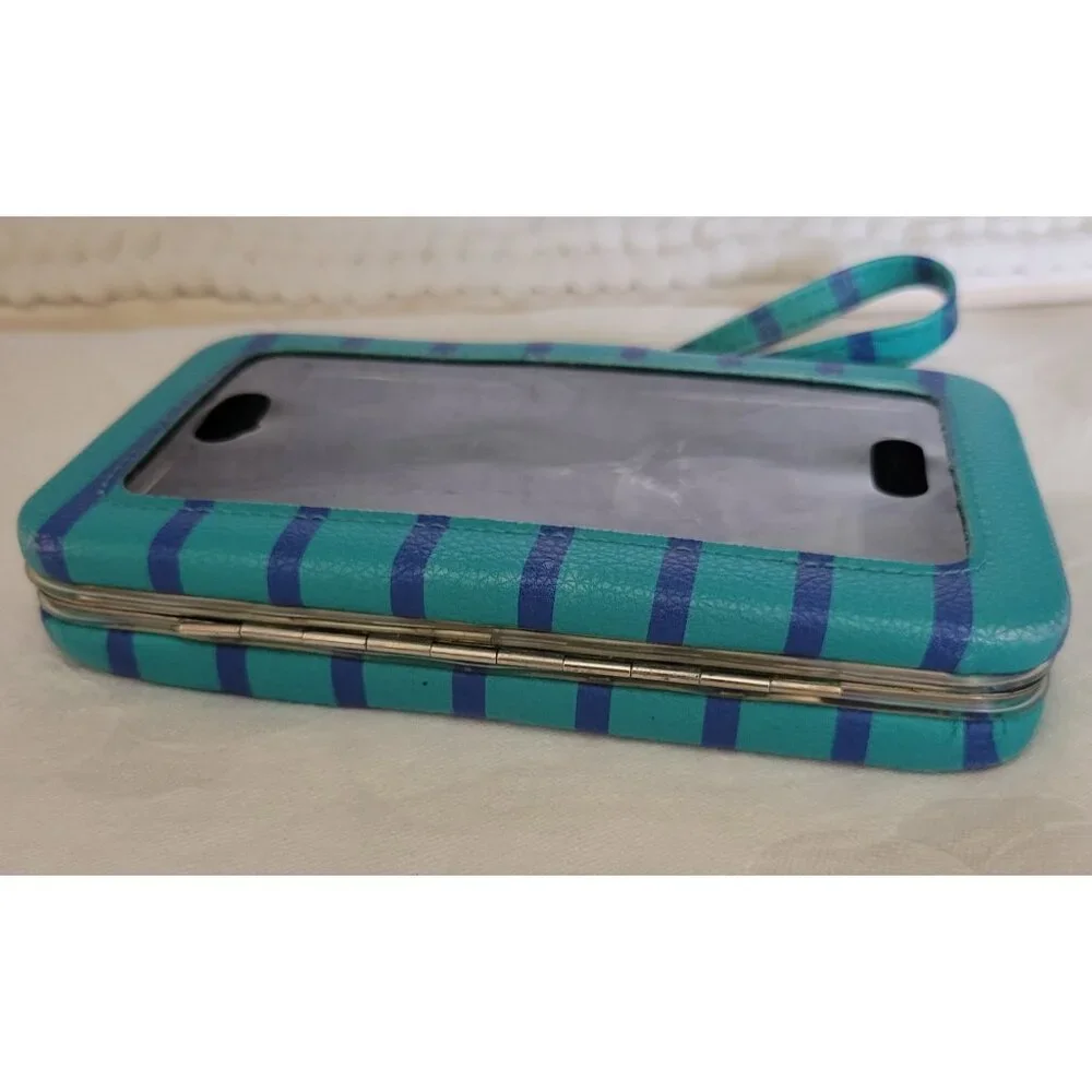 Phone Wallet Blue Turquoise Striped Carrying Strap sectional business coastal